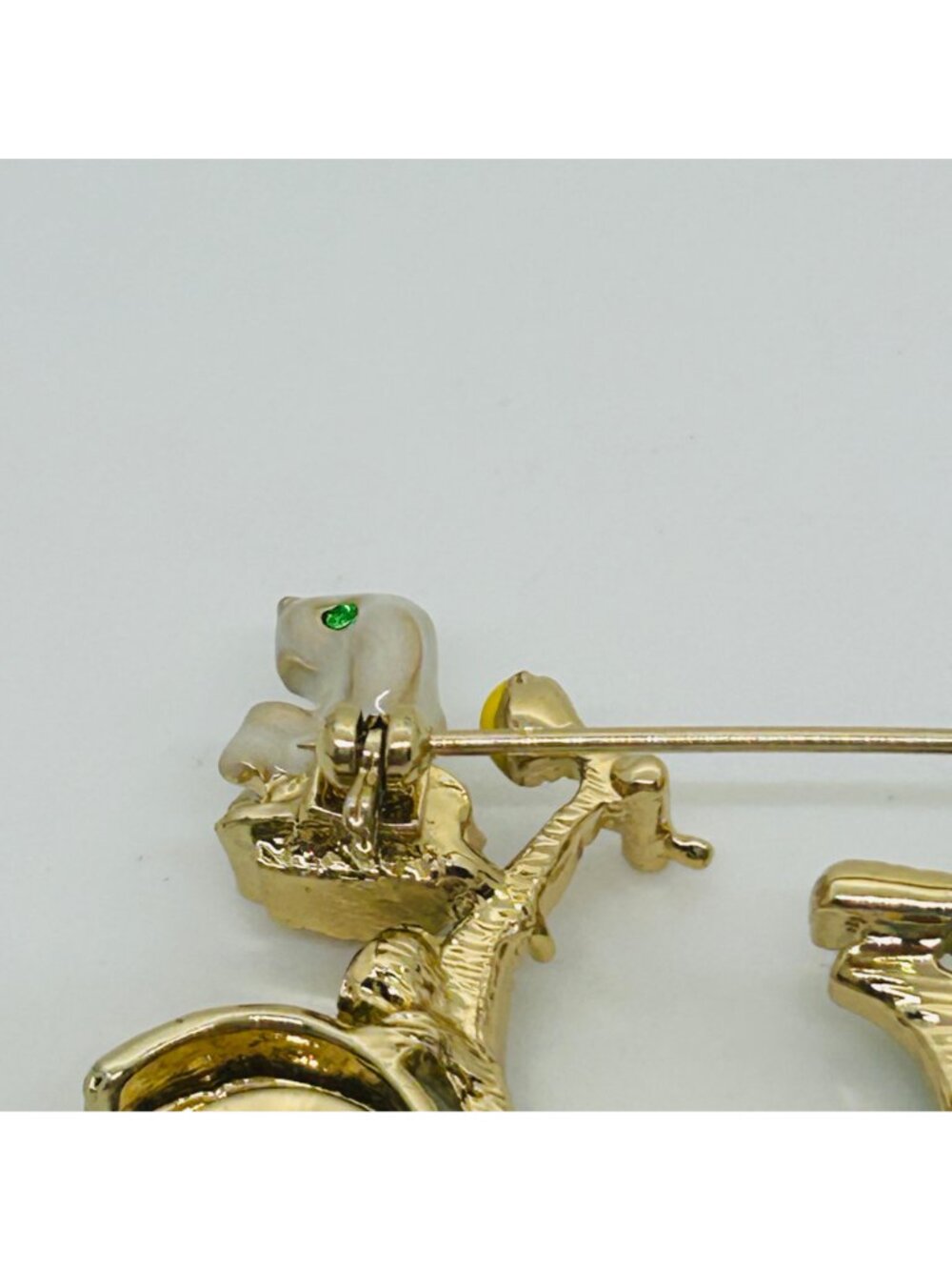 Anne Klein Green Enamel Scooter Brooch With Dog & Flower Rhinestone Accents - Picture 11 of 11